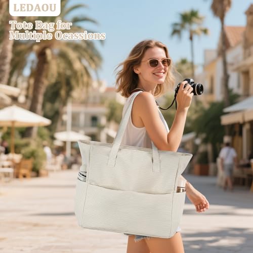 LEDAOU Large Beach Bag Women Waterproof Sandproof Zipper Beach Tote Pool Bag for Swim Gym Grocery Travel with Wet Pocket |...