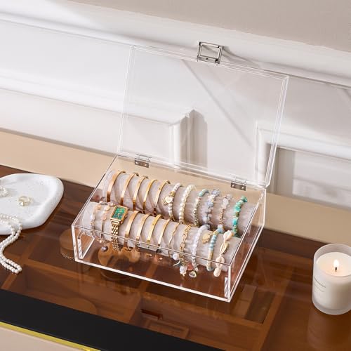 Lolalet Acrylic Bracelet Organizer Box, Clear Jewelry Display Holder for Bangles Watches, Jewellery Accessories Storage Ca...