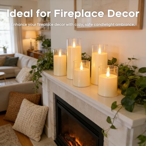 Fo32won Ivory White LED Flameless Pillar Candles Battery Operated with Remote Timer, 5 Pack 3D Flickering Acrylic Candles ...
