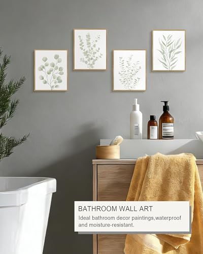 Drsoum Botanical Plant Framed Wall Art Boho Wall Decor for Bathroom Sage Green Eucalyptus Leaf Prints Minimalist Aesthetic...