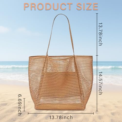 houlishu Women's mesh beach bag, summer travel mesh tote bag with large inner pocket, essential for pool vacation beach