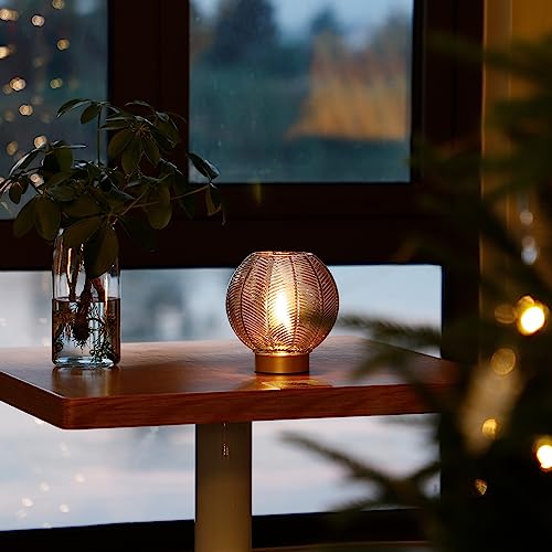 LUSHARBOR Battery Operated Lamp with Timer, Cordless Amber Glass Table Lamp, Battery Powered Small Lamps Decorative for Li...
