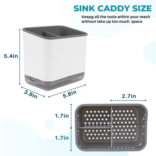 KeFanta Sink Counter Caddy, Plastic Dish Sponge Holder, Kitchen Brush and Scrubber Organizer with Drain Tray, White