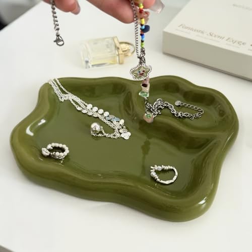 LORVOR Green Ceramic Jewelry Tray Dish Large-sized Display Organizer Trinket Watch Keys, Dressing Table Decor Aesthetic Di...
