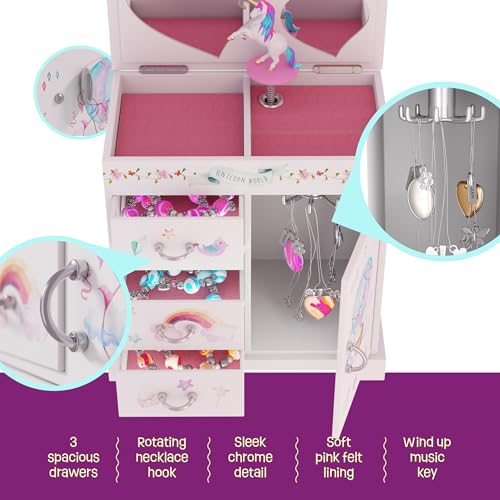 Pretty Me Unicorn Musical Jewelry Box for Kids - Gifts for Girls, Ages 3-8, Best Princess Room Toys Gift for Age 3, 4, 5, ...