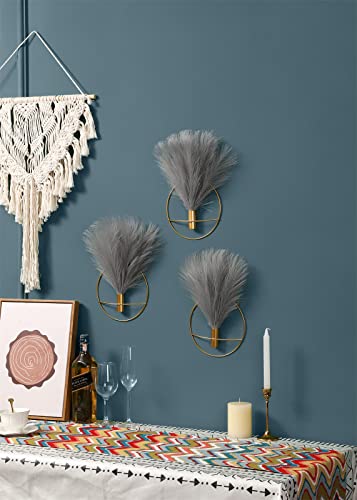 Pretty Jolly Boho Wall Decor, Wall-Mounted Metal Art, Hanging Artificial Pampas Display, Living Room, Bedroom, Bathroom, D...