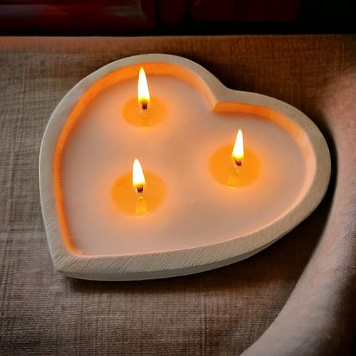BestySuperStore 6” Heart Shaped Wooden Bowl Lavender Scented Soy Wax Candle - 3 Wicks 5 oz Decorative Dough Bowls Candles ...