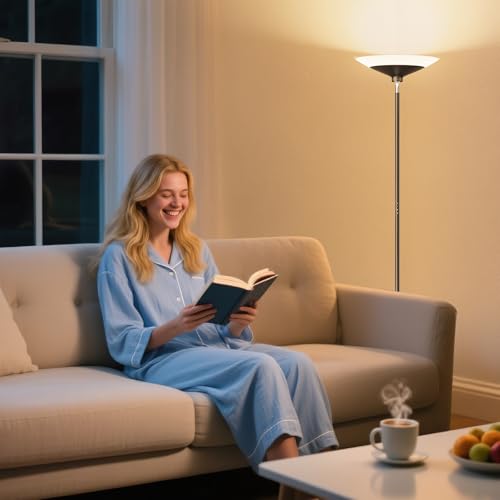 SIBRILLE Torchiere Floor Lamp - 72" Tall LED Standing Lamp with Remote/Button Control, 1800Lm, 3000-6500K, 30W Dimmable Mo...