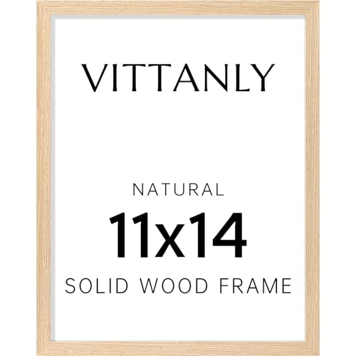 Vittanly 11x14 Picture Frame, Solid Wood Frame with Plexiglass, Includes 8x10 Mat, Wall Hanging for Home Decor, Natural, 1...