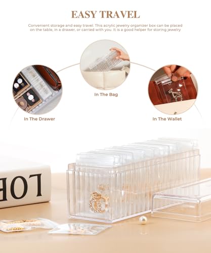 HOMEHIVE Acrylic Jewelry Box Organizer, Clear Jewelry Organizer and Storage with 20 Portable Anti Tarnish Jewelry bags, Tr...