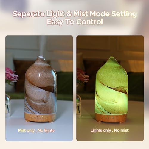 Essential Oil Diffuser Hand Blown Glass Aromatherapy Diffuser - Ultrasonic Cool Mist Scent Aroma Diffuser, Whisper Quiet w...