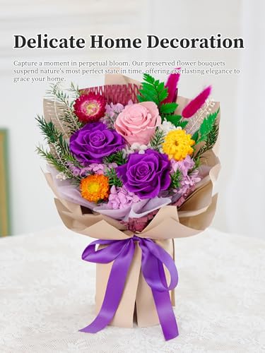 Flomoon Forever Flowers Gifts for Mom, Mothers Day Preserved Flowers Bouquet Birthday Gifts for Her, Preserved Roses for G...
