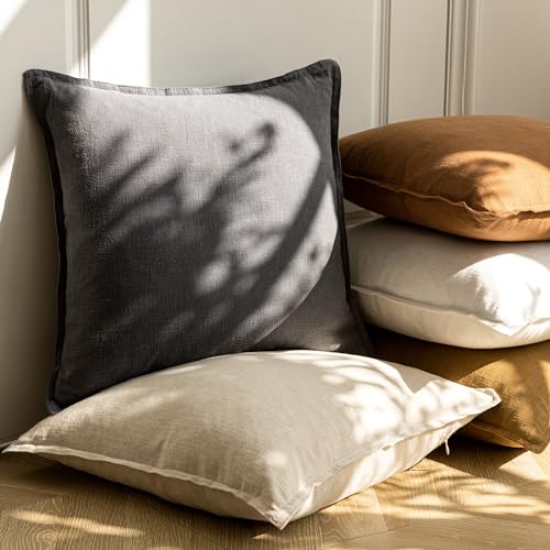 Foindtower Pack of 2, Decorative Linen Soild Throw Pillow Covers Soft Accent Cushion Case Boho Farmhouse Neutral Pillowcas...
