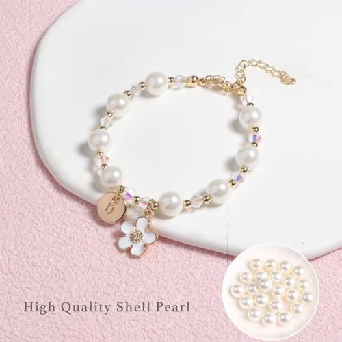 enasal Personalized Flower Girl Proposal Gifts, Will You Be My Flower Girl ? Initial A-Z Cute Shell Pearl Bracelet for Girls
