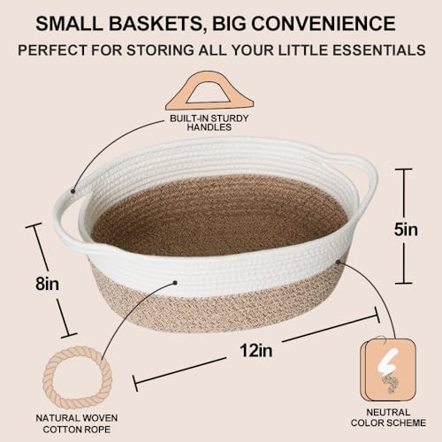 HONCESTA Woven Cotton Rope Gift Basket, Small Baskets for Gifts Empty, Cute Baby Nursery Basket, Pet Toy Storage Bin for D...