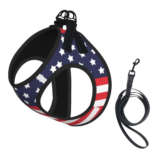 American Star Flag No Pull Dog Harness and Leash Set, Reflective Vest for Small Dogs, Adjustable Breathable Cute Classic M...