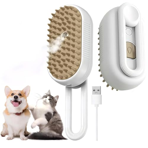 Airdminystion Cat Steam Brush for Shedding - USB Rechargeable Grooming Brush with Release Button, Dual Speed Spray for Lon...