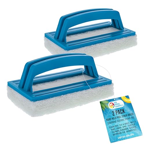 U.S. Pool Supply Hand-Held Pool Scrub Brush, 2 Pack - Scrubbing Scouring Sponge Pad - Clean Pool Tile & Grout, Walls, Viny...