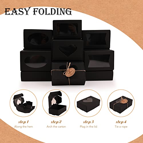 Moukiween 32 PCS Black Soap Boxes for Homemade Soap, 3.54 X 2.36 X 1.18 Inch Soap Packaging Gift boxes with Window, Small ...