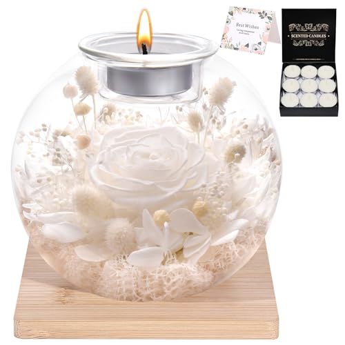 NERCHVO Preserved Rose in Glass Dome with Scented Candles, Romantic Gift for Women, Birthday for Girlfriend, Wife, Mom