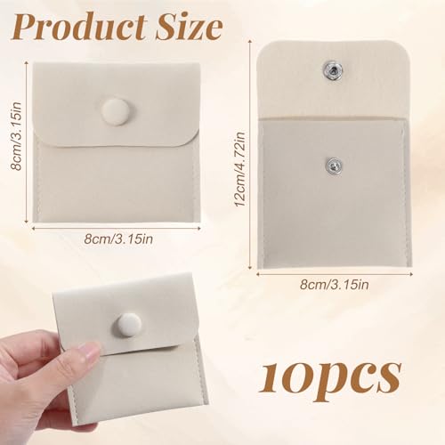 SynHHergyx 10 Pcs Microfiber Jewelry Pouch 3.2"x3.2" Microfiber Jewelry Packaging Bag with Snap Button Luxury Small Gift B...