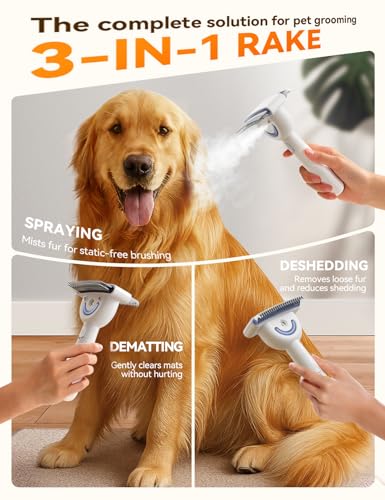 Dog Brush for Shedding with Steam, Dog Brush for Long Haired Dogs and Cats, Dual-Sided Dematting and Deshedding, Safe Non-...