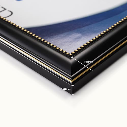 eletecpro 11×14 Diploma Frame for 8.5×11 Degree, Solid Wood with Real Glass, Black & Gold Mat, Wall or Tabletop Display, O...