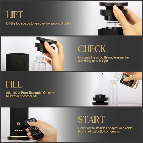 Waterless Scent Diffuser Starter Kit with 5 Oils, Luxury Hotel Style Cold Air Diffuser Oil Machine for Home, 1000 Sq Ft Co...