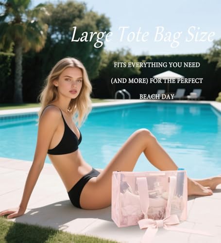 GEVICK Pink Jelly Tote Bag, Bow Tote Bags for Women,Beach Bags for Women,Pool Bags for Girl,Cute Beach Waterproof Tote Bag