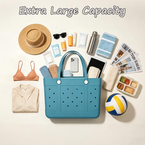 Extra Large Rubber Beach Tote, Waterproof Travel Tote Bag for Womens, X-L Rubber Handbag, Beach Bags Waterproof Sandproof
