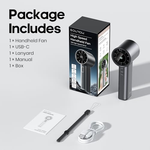 Sowmow Portable Handheld Turbo Fan, 100 Speeds Adjustable Mini Personal Fan, 4500mAh USB-C Rechargeable Battery Operated, ...