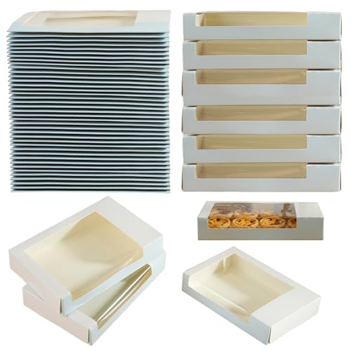 DTFMZOV 30 Pack Macaron Boxes with Clear Window, 7.5x4.8x1.4 Inch Small Truffle Boxes, Folding Cookie Boxes for Packaging ...
