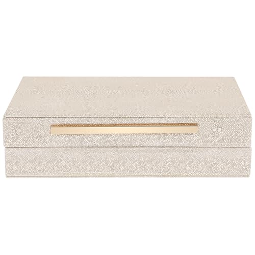 AOZUO Ivory Shagreen Decorative Box Faux Leather Keepsake Case Memory Storage Boxes with Gold Metal Handle Home Jewelry Or...