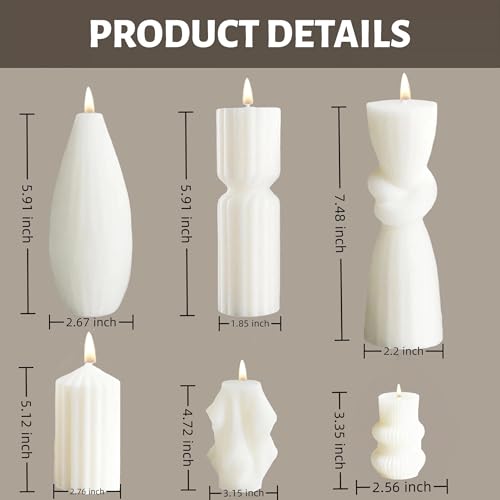 6 Pcs Pillar Candles Modern Aesthetic Ribbed Decorative Candle Set Cute Soy Wax Scented Ribbed Decor for Home (Style1)