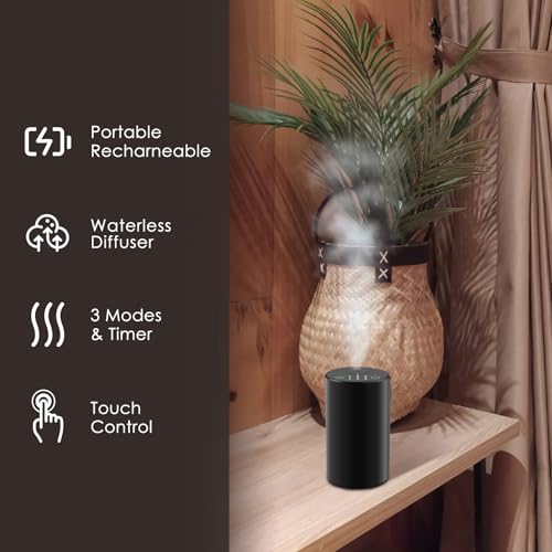 KONCHILE Waterless Essential Oil Diffuser, Battery Powered Mini Scent Air Machine, Aromatherapy Mist Diffuser for Home Roo...
