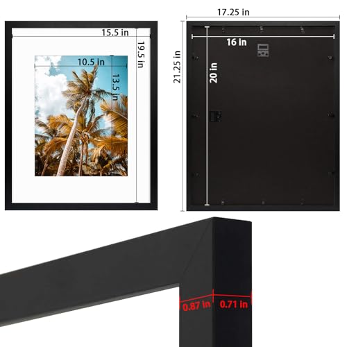 Frametory, 16x20 Black Picture Frame - Display Pictures 11x14 Photo with Mat - High Definition Real Glass- Wide Molding (1...