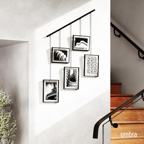 Umbra Exhibit Picture Frame Gallery Set, Adjustable Wall Collage Displays Five Photos (Two 4x6 and Three 5x7), Set of 5, B...
