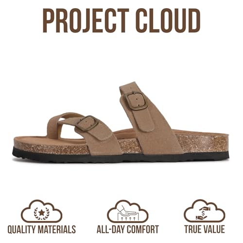 Project Cloud 100% Genuine Leather Womens Sandals -Lightweight Womens Slides Memory Foam Insole & Cork Footbed Sandals Wom...