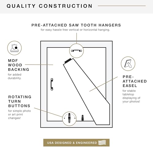 MCS Studio Gallery 8.5x11 Picture Frame Black Woodgrain Engineered Wood, Vertical & Horizontal Wall Hanging & Easel for Ta...