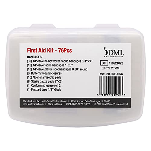 DMI 76-Piece First-Aid Kit, Portable All-Purpose Use for Minor Cuts and Scrapes, Durable Water-Resistant Case, Convenient ...