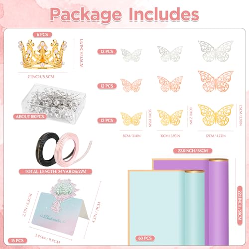 Hossmily 209 Pcs Flower Bouquet Wrapping Paper Waterproof Floral Wrapping Paper Florist Supplies with Butterfly Decoration...