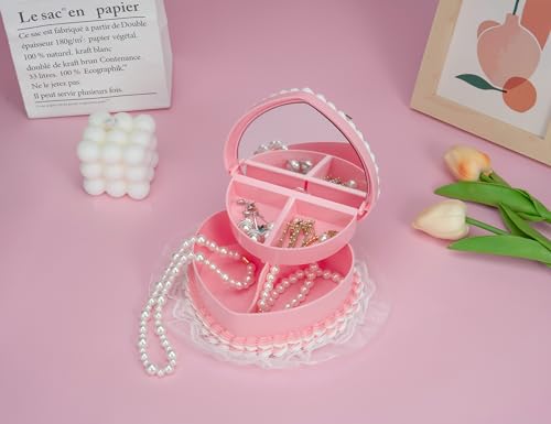 Stylor Coquette Room Decor Aesthetic, Heart Shaped Jewelry Box for Girls, Fake Cherry Pink Cake, Cute Kawaii Decorative St...