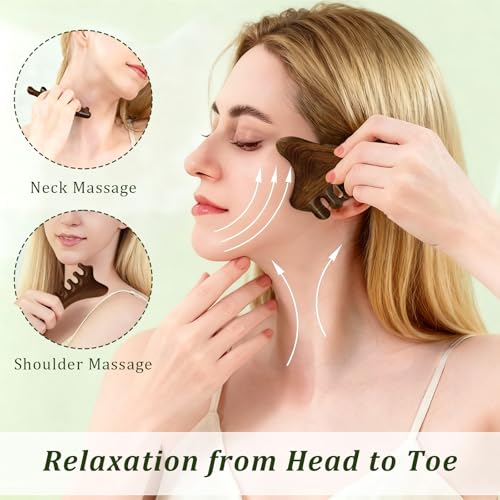 Brvlsoc Natural Sandalwood Gua Sha Tool – 4-in-1 Face & Body Massager for Lymphatic Drainage, Jawline Lift, Nose Sculpting...