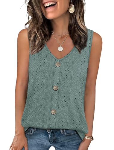 WIHOLL Womens Tank Tops Loose Casual Summer Tops Eyelet V Neck Basic Sleeveless Shirts Trendy 2026