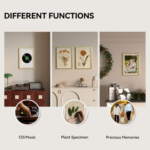 HappyHapi 8.5x11 Picture Frame, Gold Picture Frames Display Photos 6x8 with Mat or 8.5x11 Without, Plastic Frame for Wall...