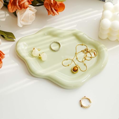 Gifts For Women Green Cloud Ceramic Jewelry Dish Tray, Vanity Ring Dish Ceramic Trinket Ring Holder, Room Decor Aesthetic,...