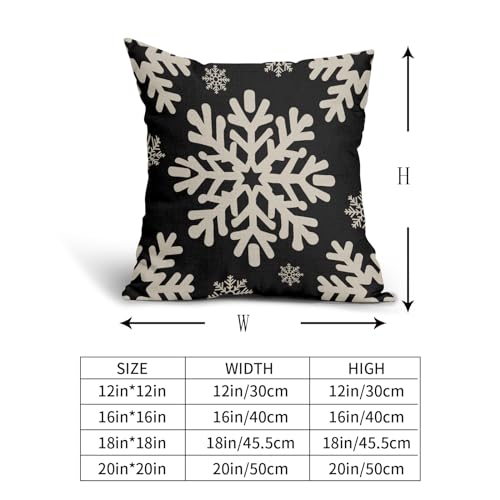 Sivirary Black Christmas Pillow Covers 18x18 Inch Set of 2, Xmas Snowflakes Rustic Winter Themed Decorative Throw Pillow C...