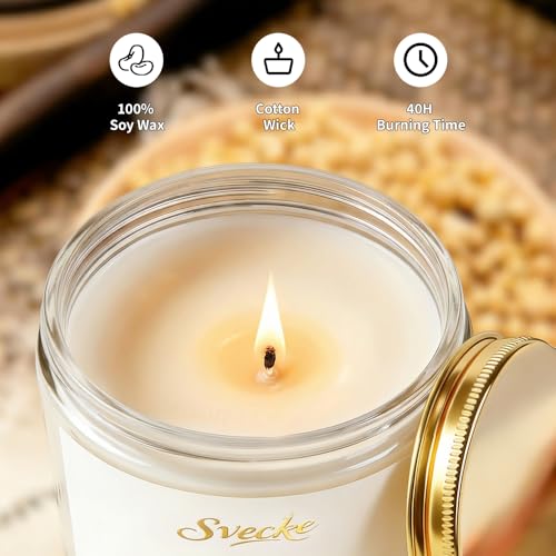 SVECKE Sandalwood Scented Candle 7oz Soy Wax Jar Candle Long Burning Aromatherapy Candle for Home Bedroom Gift for Women M...