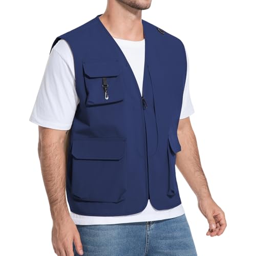 HYCOPROT Men’s Outdoor Fishing Vest, Lightweight Waterproof Sleeveless Utility Cargo Jacket for Hiking Hunting