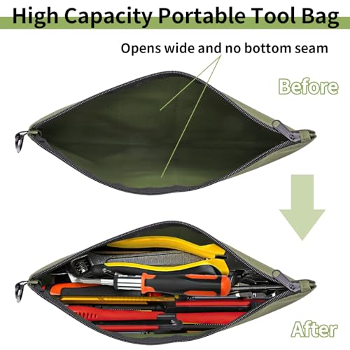 3 Pack Tool Bag Zipper Pouch, Premium Tool Pouch, Utility Multipurpose Storage Organizer Tool Pouches with Carabiner Metal...